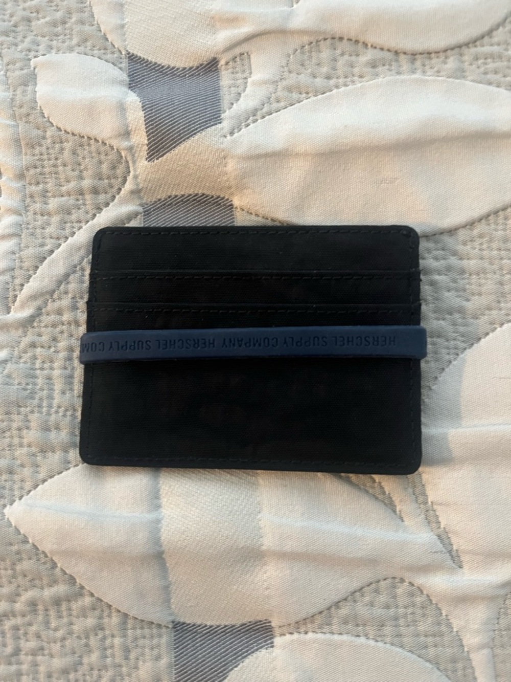 Black hershel Card Holder with Navy Elastic Band